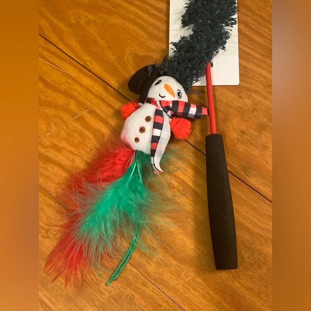 🔴NEW Christmas Cat Toy Santa Play Sack and Feather Snowman Teaser Toy Bundle